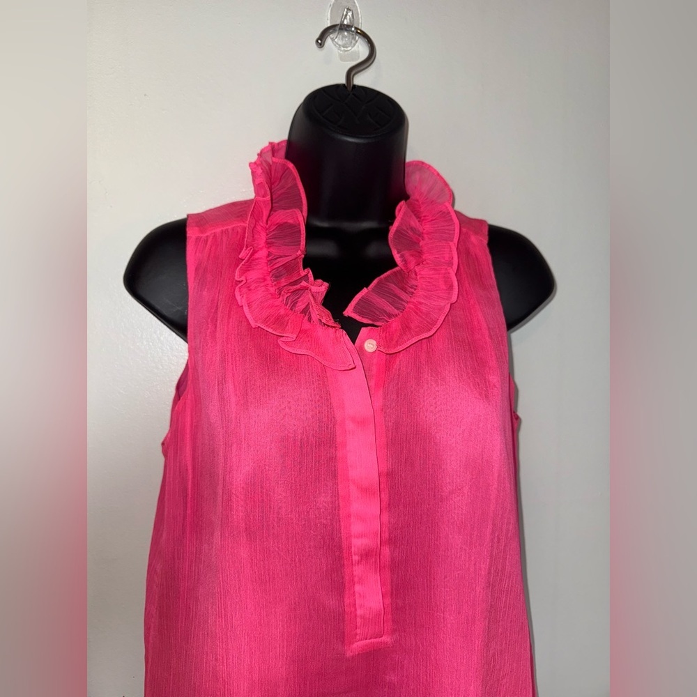J. Crew Ruffled Lightweight Sleeveless Blouse Size 2 Hot Pink Preppy Spring - Picture 3 of 8